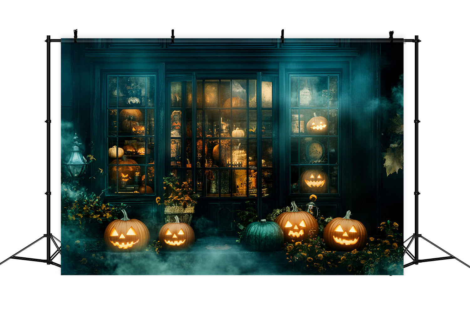 Halloween Backdrop Ideen Gespenstische neblige Laden Szene Hintergrund GQ6-238