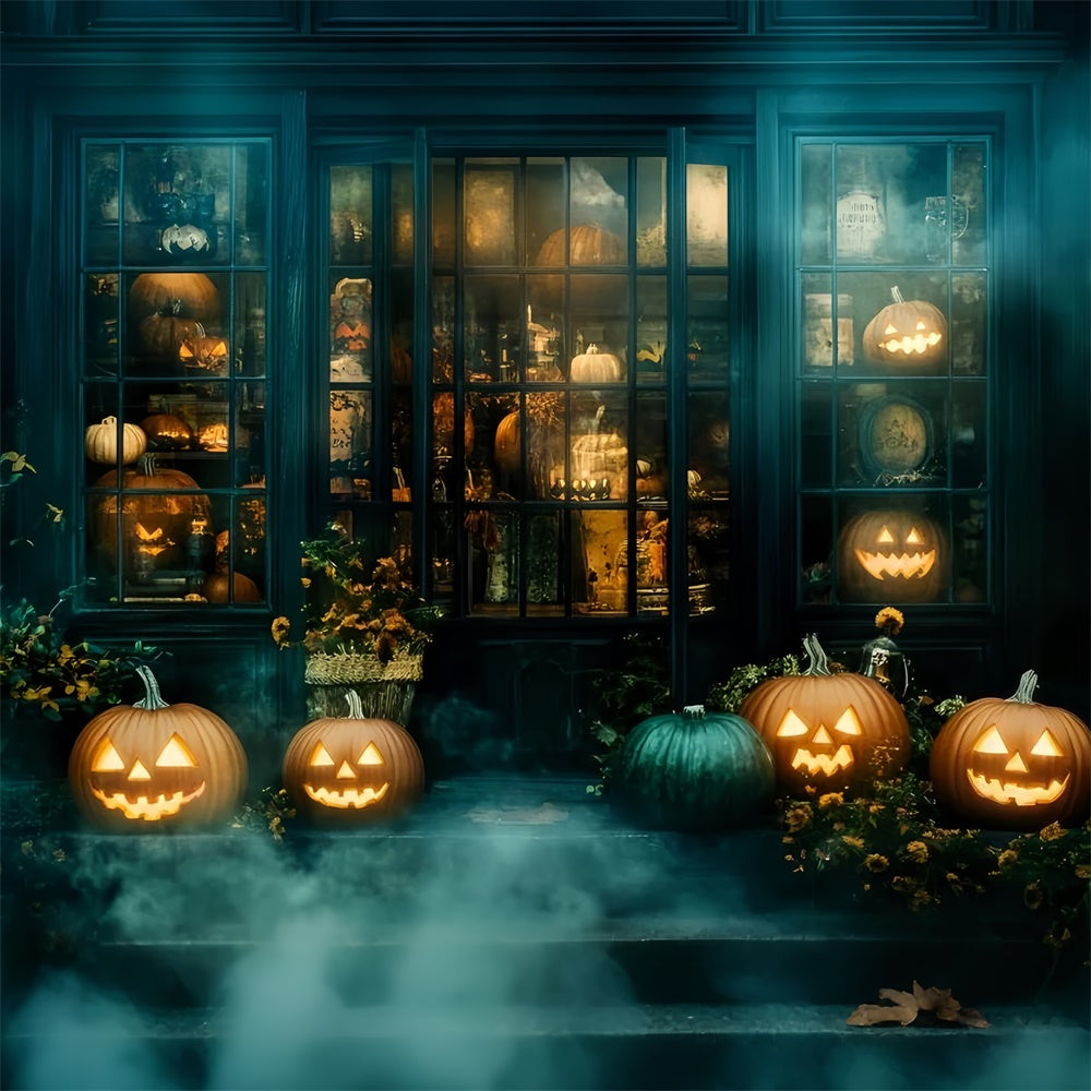 Halloween Backdrop Ideen Gespenstische neblige Laden Szene Hintergrund GQ6-238