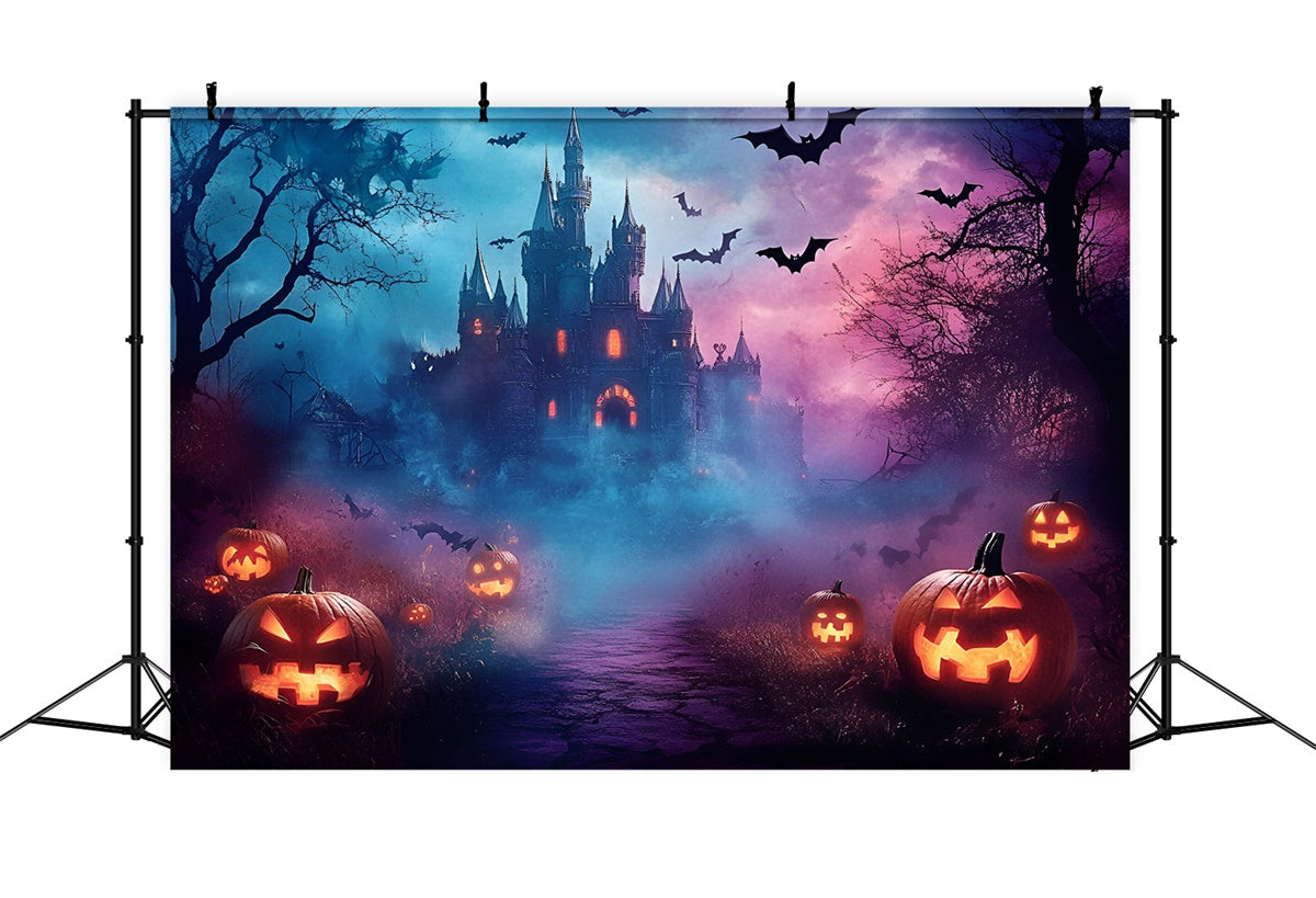 Halloween Fotohintergrund Gespenstisches Nebelschloss Nachthintergrund GQ6-242