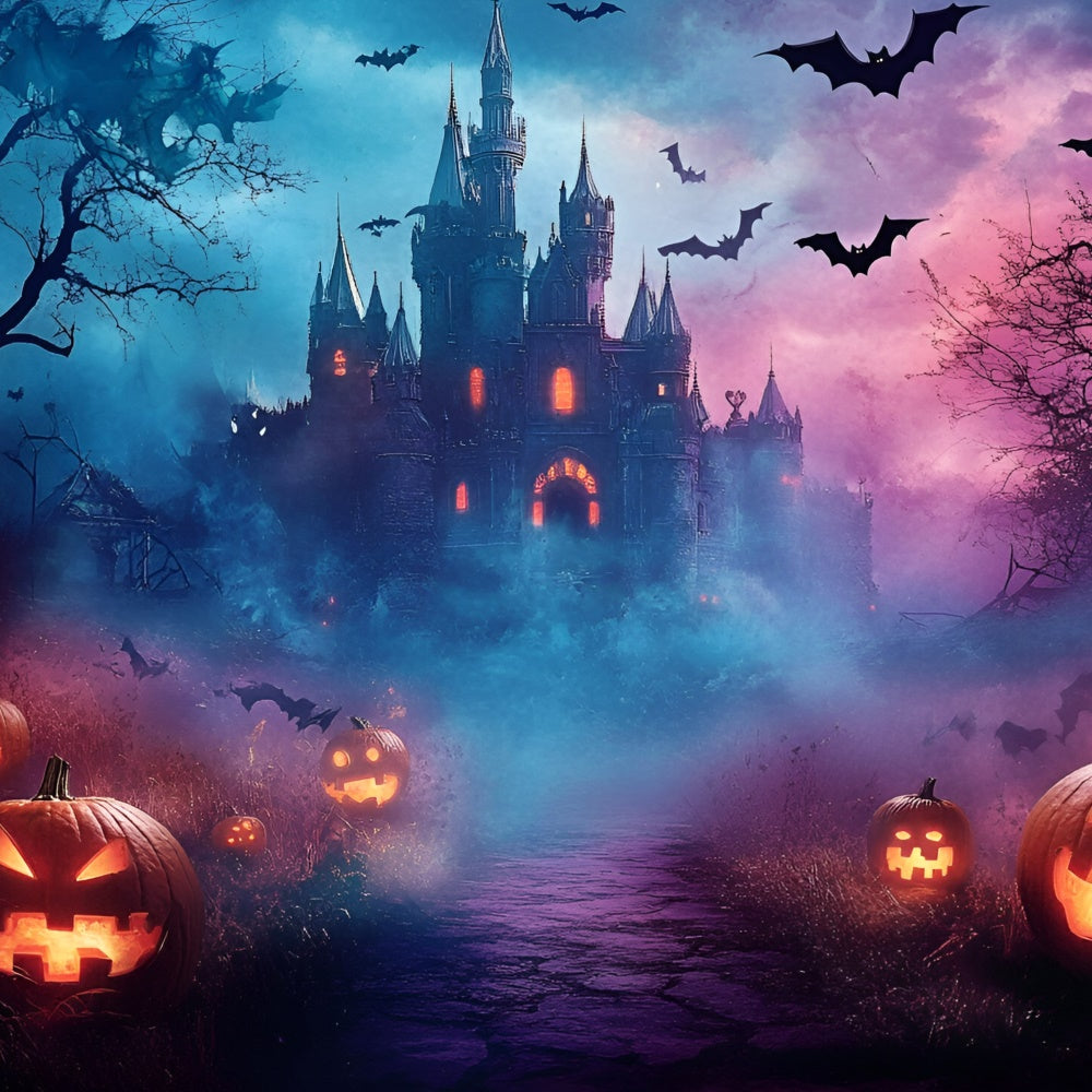 Halloween Fotohintergrund Gespenstisches Nebelschloss Nachthintergrund GQ6-242