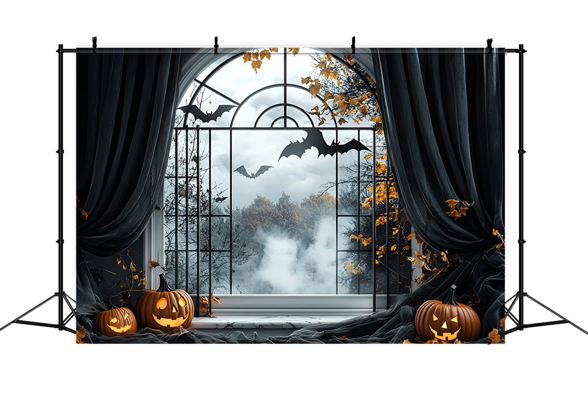 Halloween Fotohintergrund Spukfenster Fledermausflug Hintergrund GQ6-244