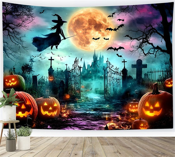 Halloween-Hexen-Hintergrund Mondschein-Hexen-Kürbisse-Hintergrund GQ6-247