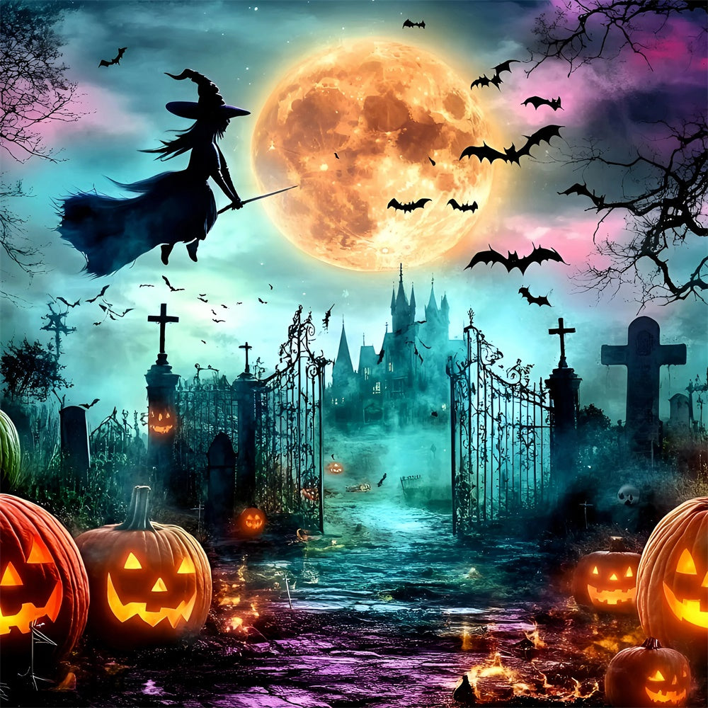 Halloween-Hexen-Hintergrund Mondschein-Hexen-Kürbisse-Hintergrund GQ6-247