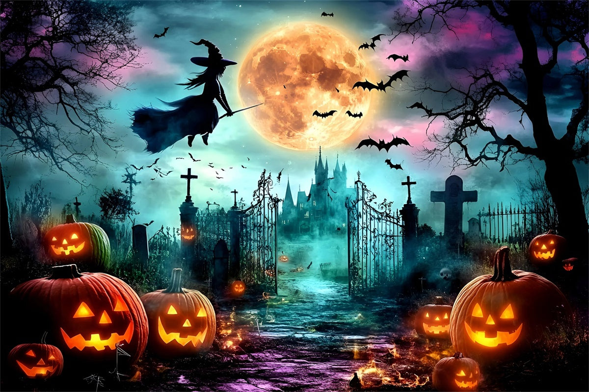 Halloween-Hexen-Hintergrund Mondschein-Hexen-Kürbisse-Hintergrund GQ6-247
