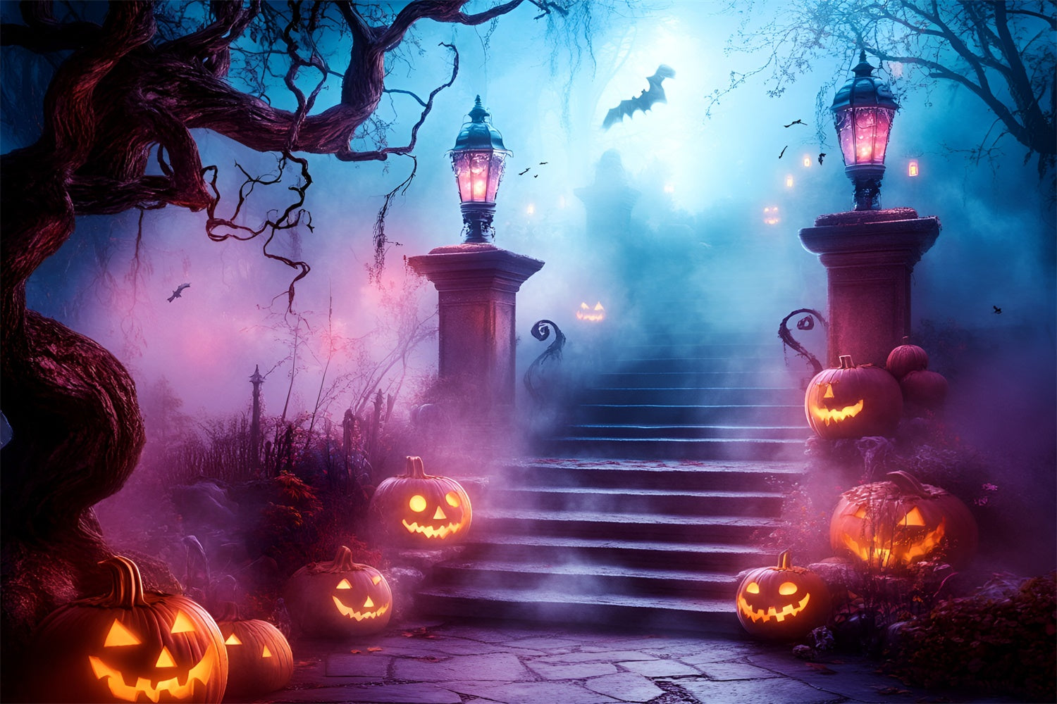 Halloween Backdrop Kürbispfad Geistertreppe Backdrop GQ6-248