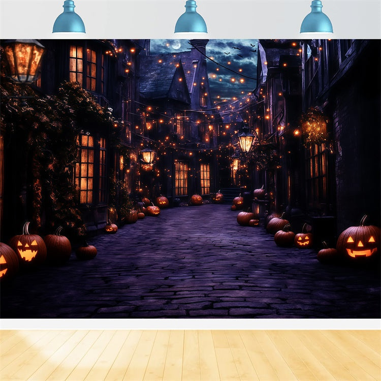 Halloween Backdrops Gespenstische Laterne Dorf Nacht Backdrop GQ6-249
