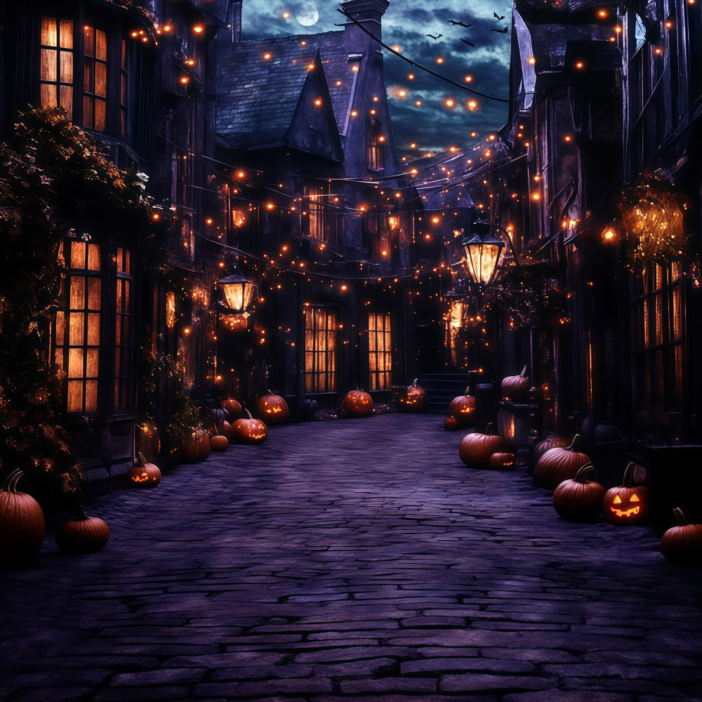 Halloween Backdrops Gespenstische Laterne Dorf Nacht Backdrop GQ6-249