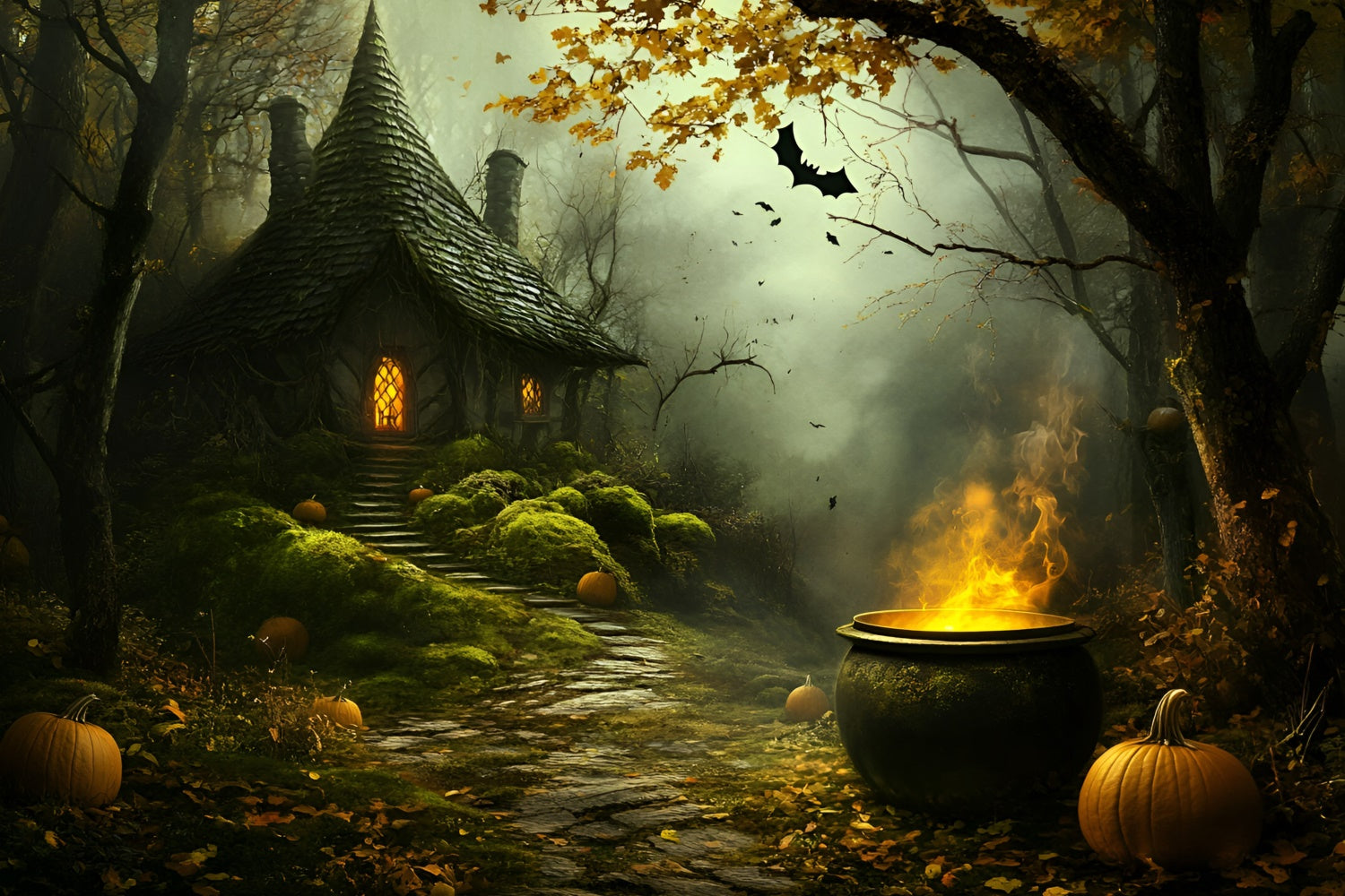 Halloween-Hintergrund für Fotos Gespensterhexen-Häuschen-Hintergrund GQ6-250
