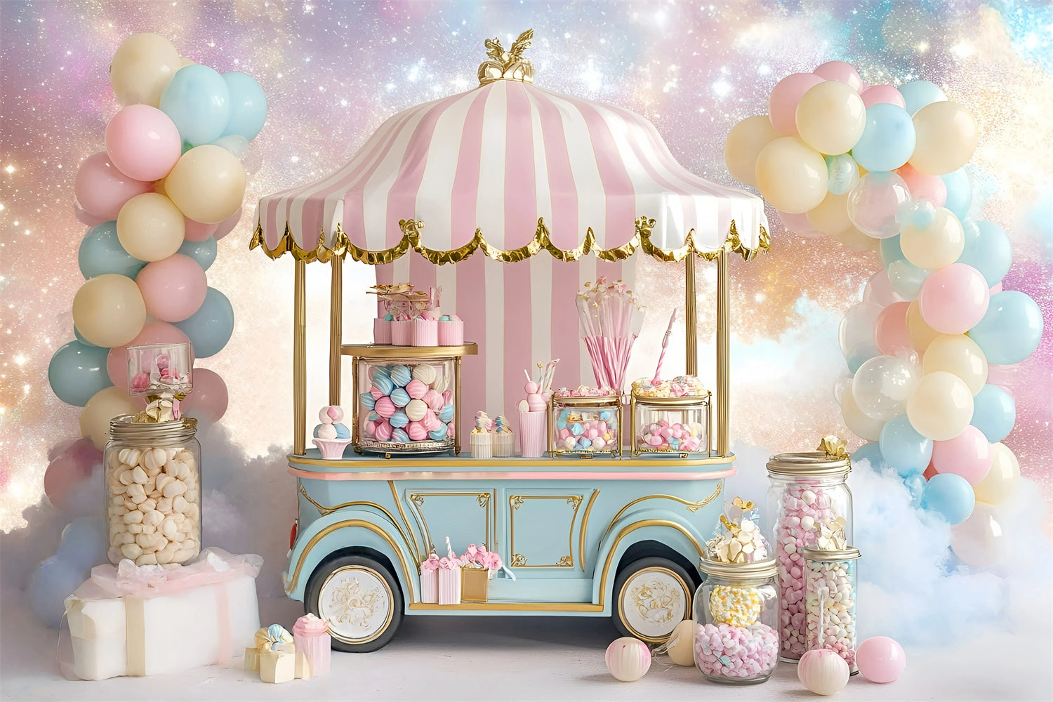 Backdrop für Geburtstag Fairytale Sugar Cart Backdrop GQ6-298