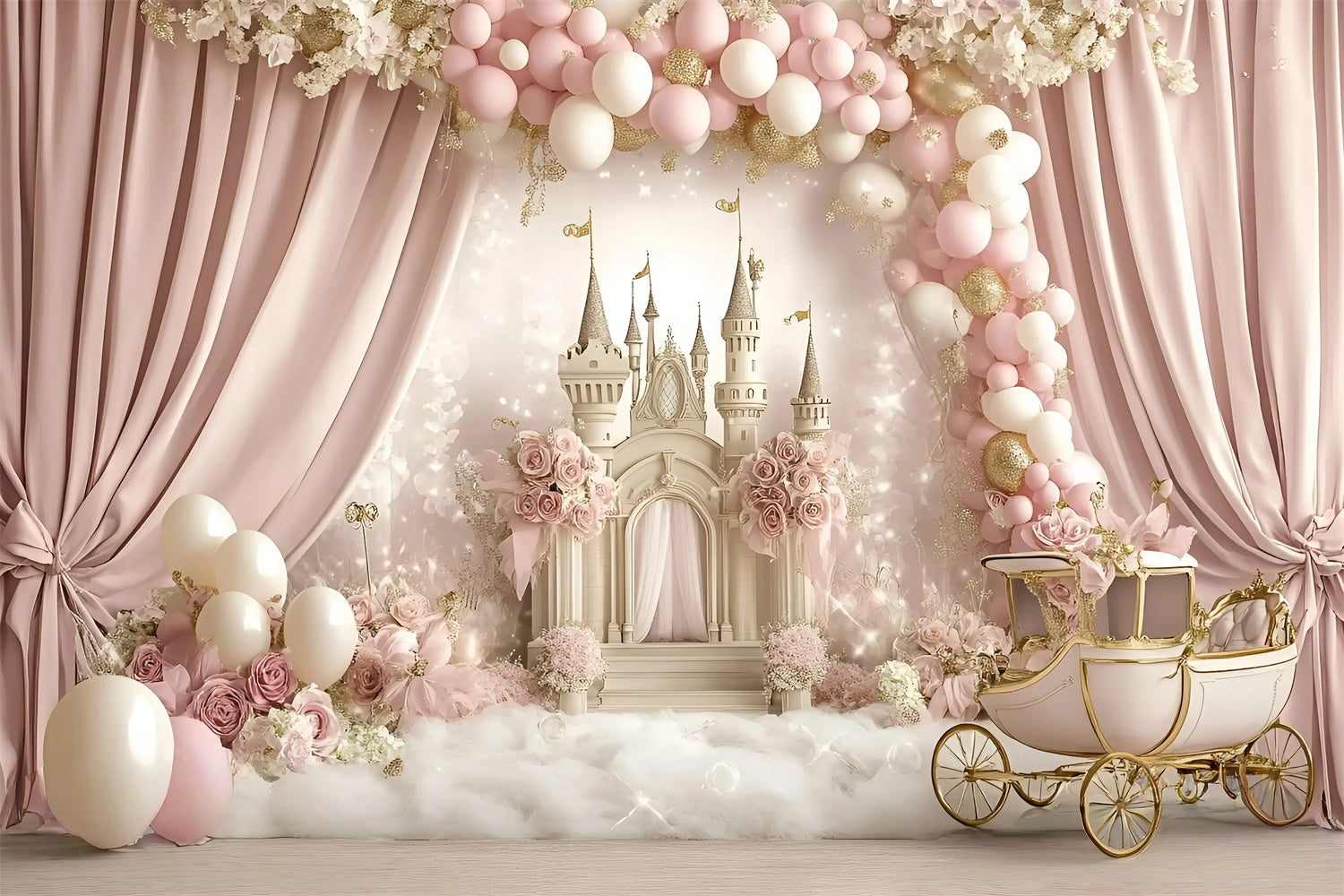 Cake Smash Backdrop Mädchen Rose Kutsche Fantasy Backdrop GQ6-299