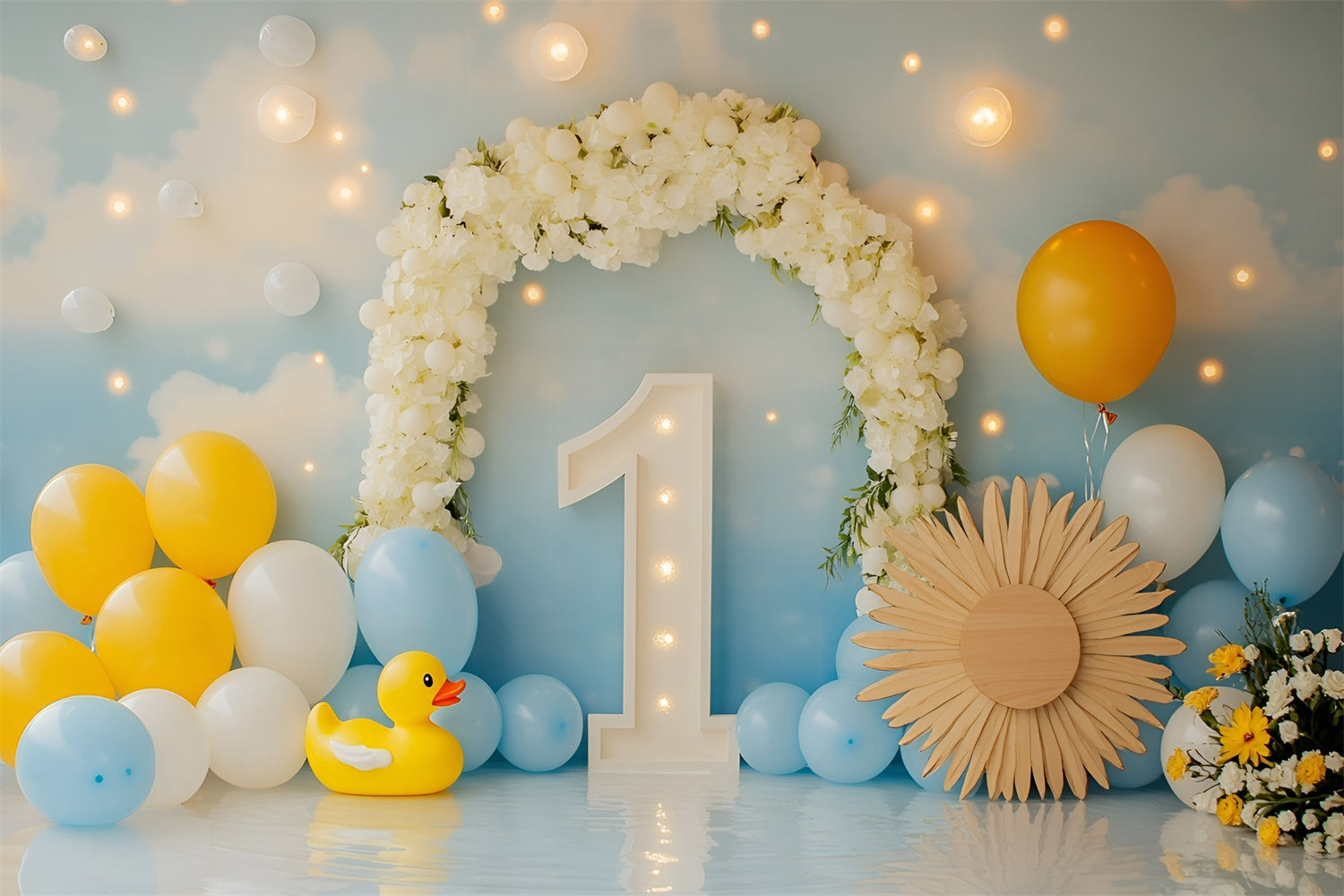 1. Geburtstag Backdrop Ente Ballon Glückseligkeit Backdrop GQ6-301