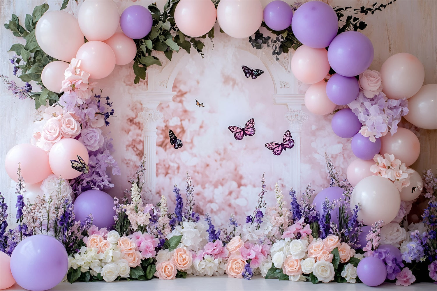 Smash Cake Backdrop Lavendel Garten Schmetterling Backdrop GQ6-310