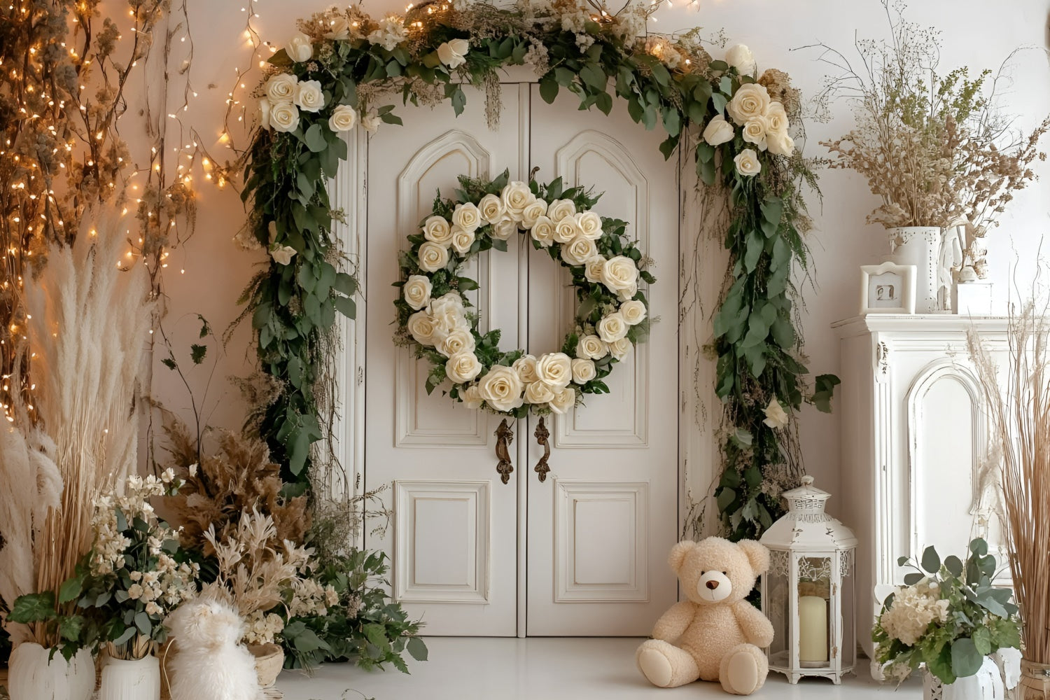 Cake Smash Fotografie Backdrops Rustic Rose Wreath Backdrop GQ6-319