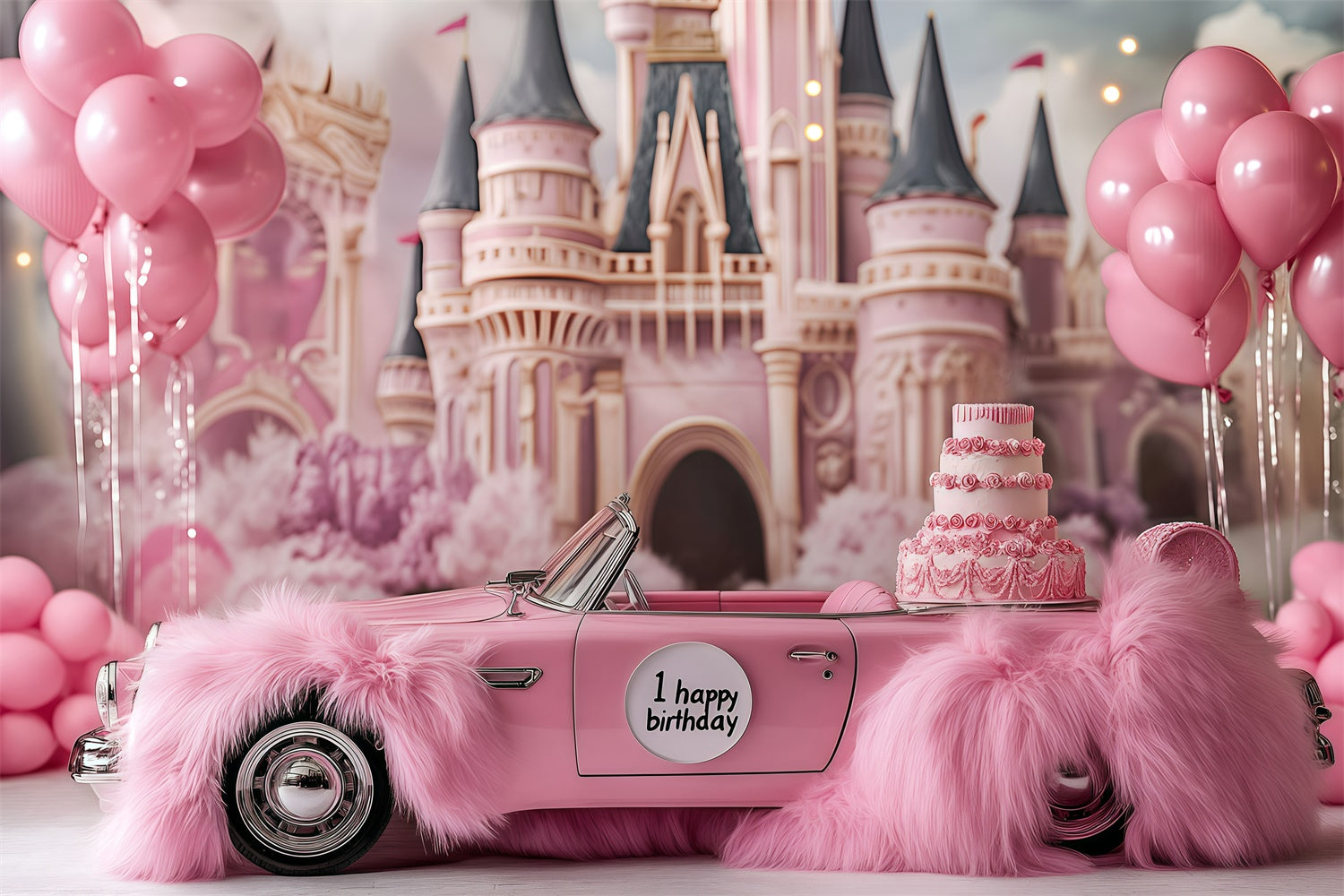 Cake Photography Backdrops Rosa Cabrio Schloss Hintergrund GQ6-341