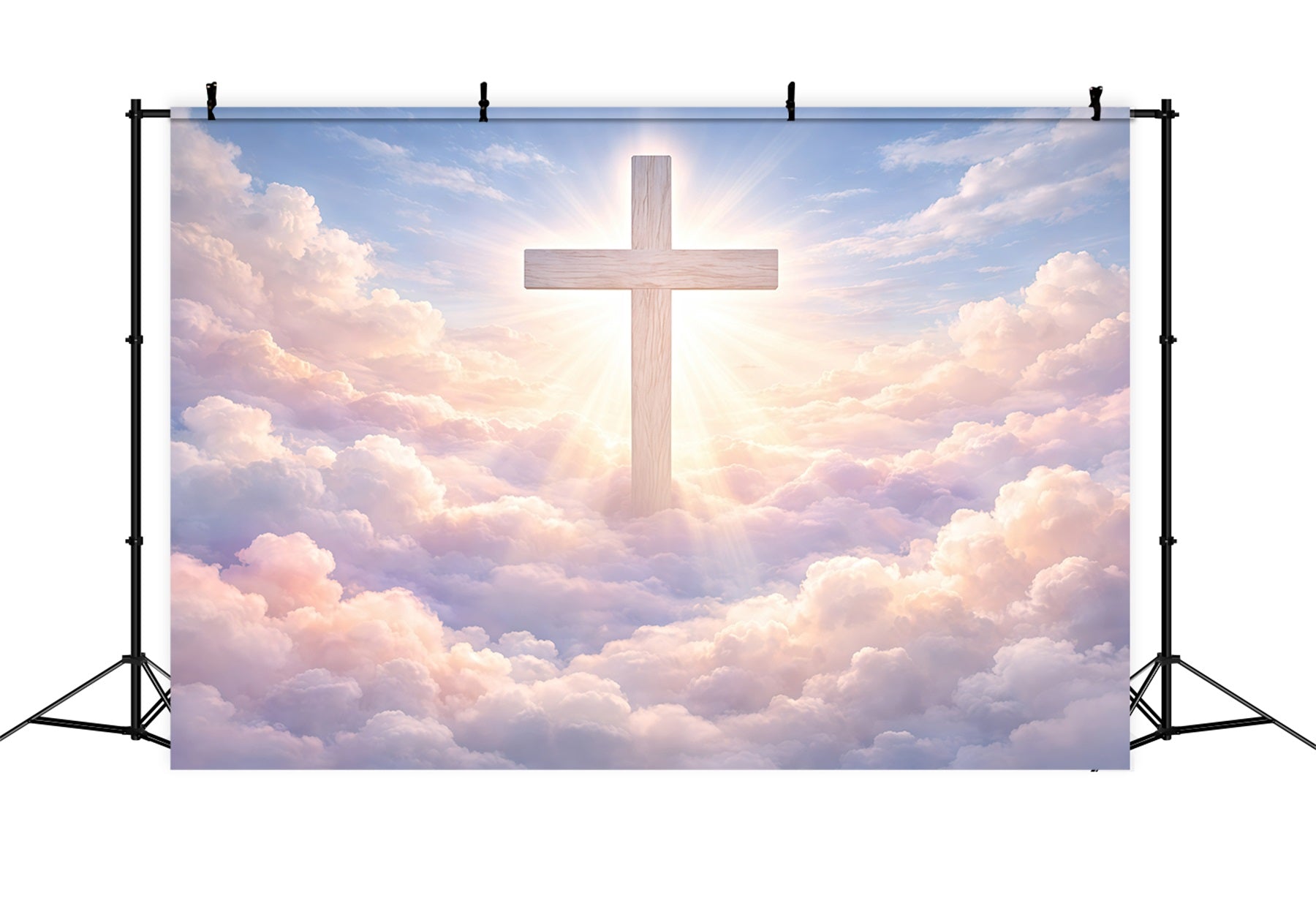 Oster-Fotohintergründe Kirche Strahlendes Kreuz Himmlische Wolken Oster-Hintergrund GQ61-14