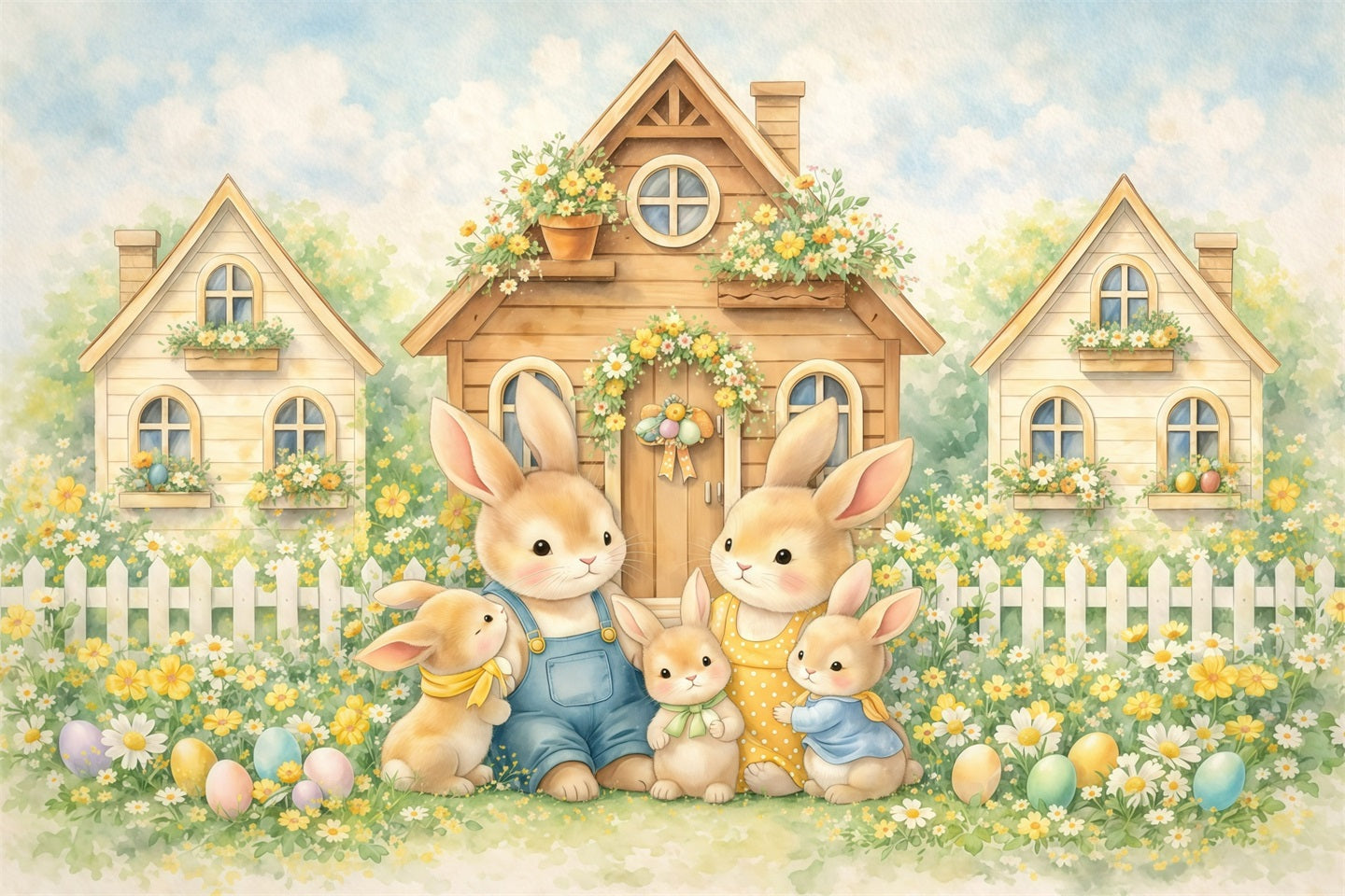 Peter Rabbit-Hintergrund Bilderbuch-Hasenfamilie Dorf Oster-Fotoshooting-Hintergrund GQ61-15