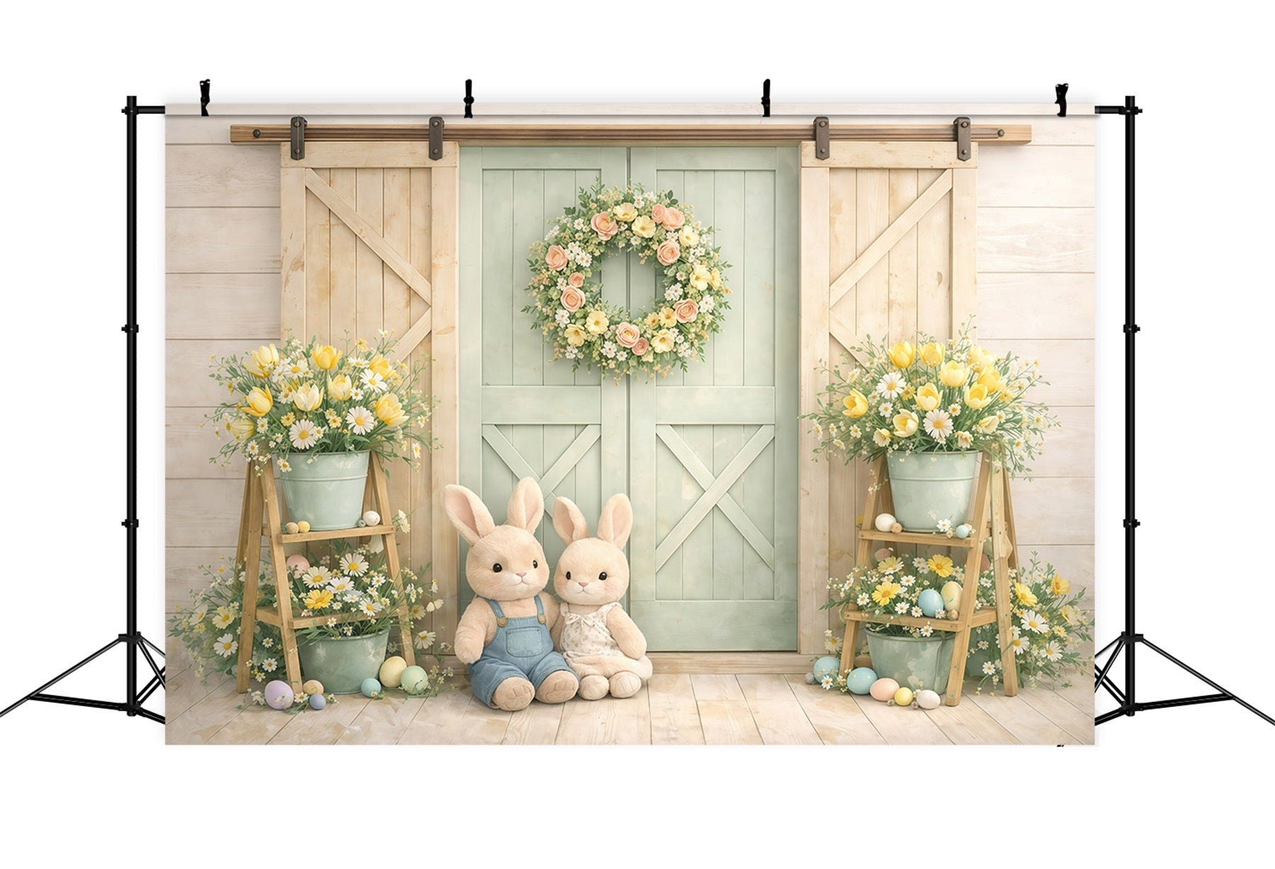 Peter Rabbit Fotohintergrund Pastellfarbener Hasenstall Türen Osterbild Hintergrundideen GQ61-16