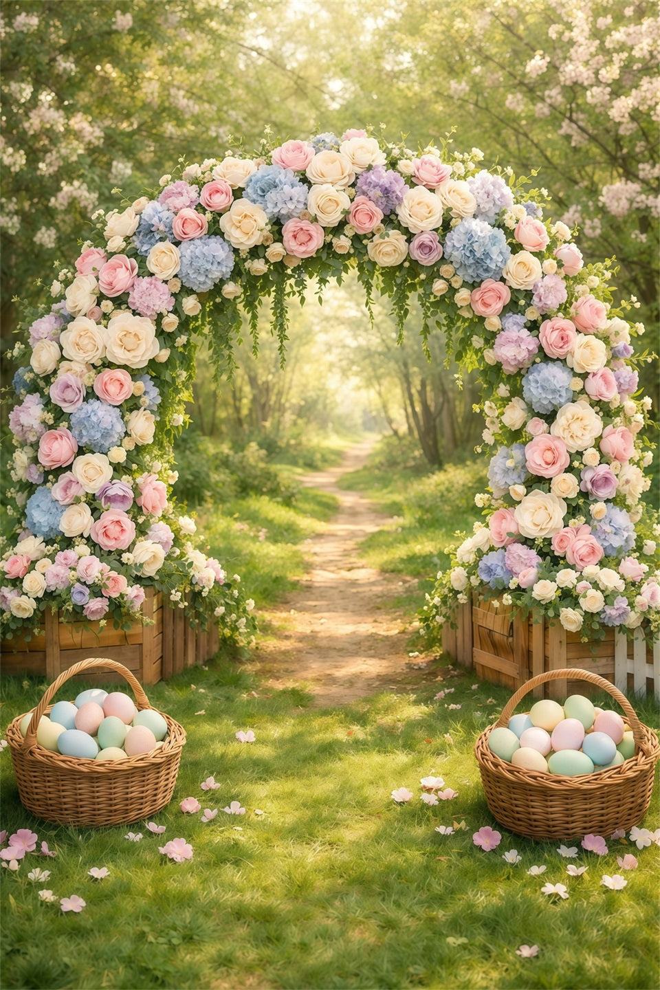 Oster-Frühlingshintergründe Pastellfarbener Blumenbogen Fotografie Osterhintergrund GQ61-20