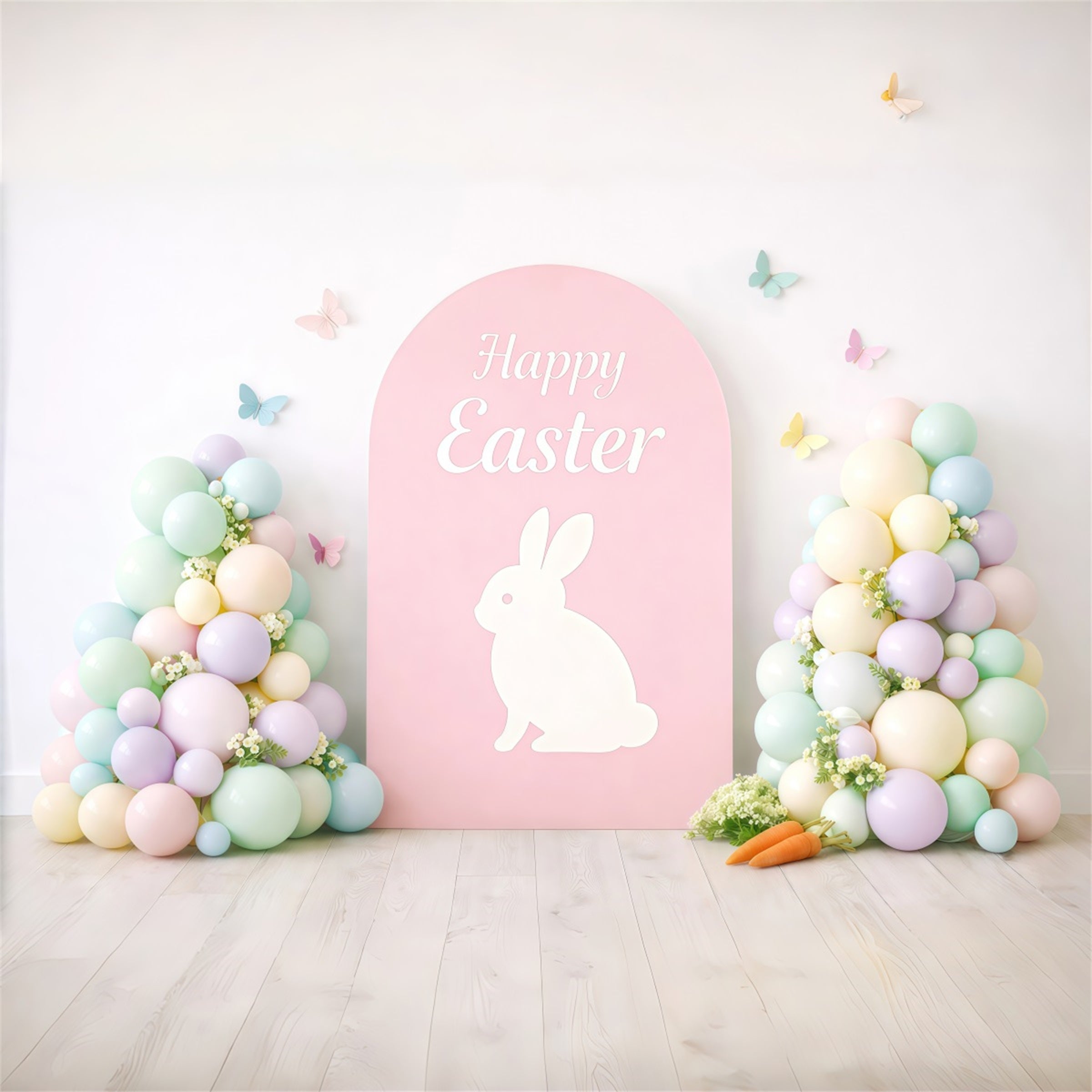 Osterhase-Hintergrund Ballons Pastellfarben Macaron Hase Bogen Frohe Ostern Foto-Hintergrund GQ61-30