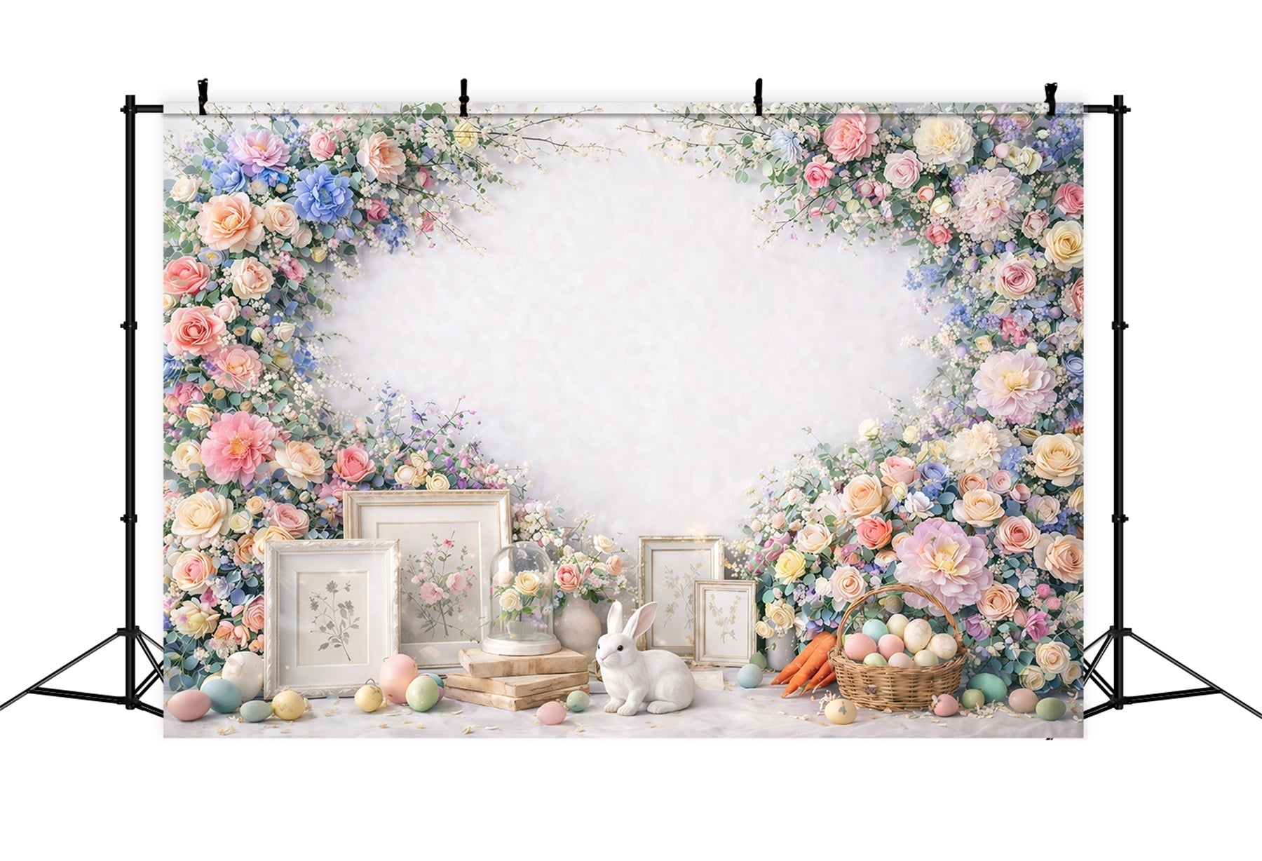Oster-Blumenhintergrund Hase Ei Cremiger minimalistischer Osterhintergrund für Fotos GQ61-37