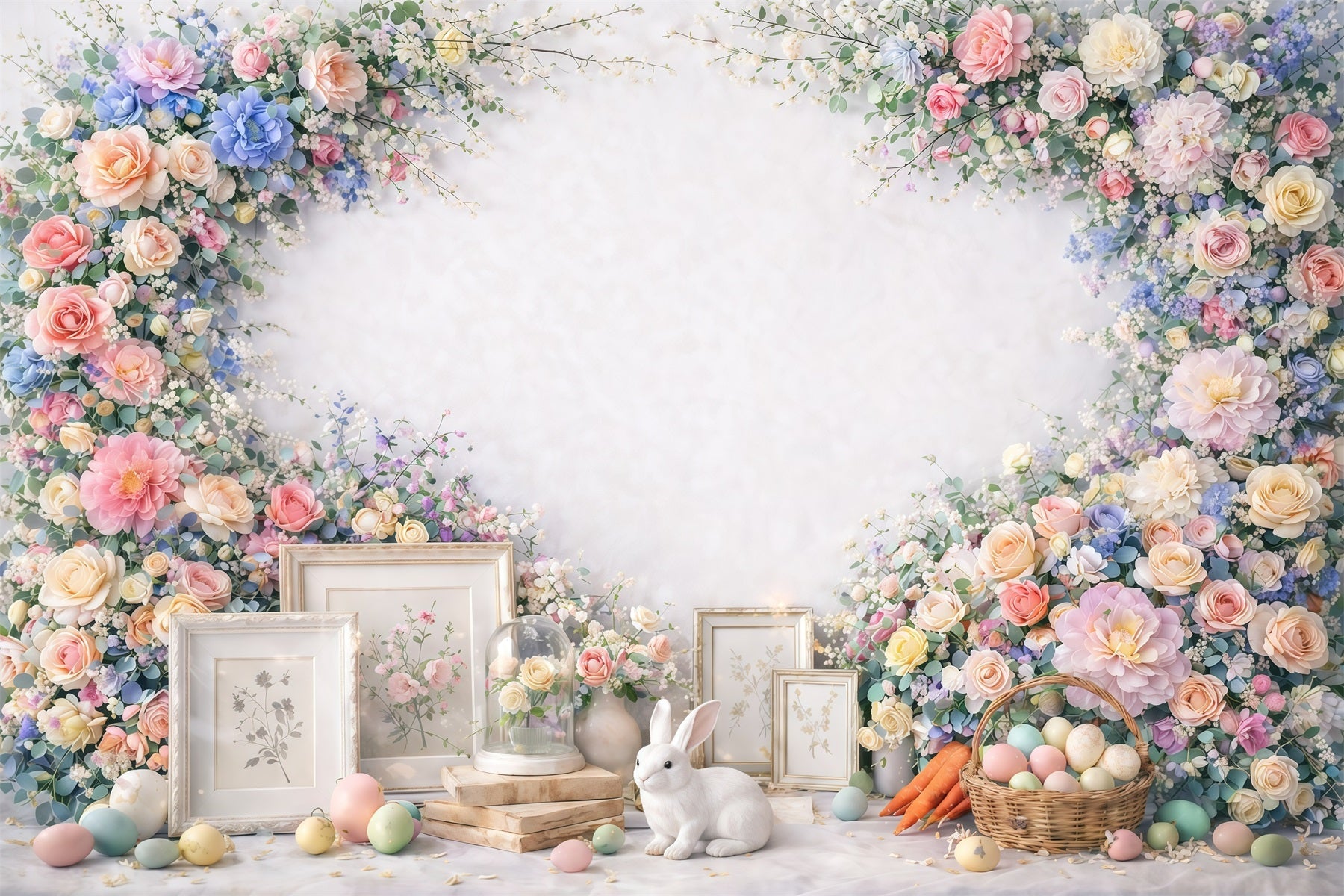 Oster-Blumenhintergrund Hase Ei Cremiger minimalistischer Osterhintergrund für Fotos GQ61-37