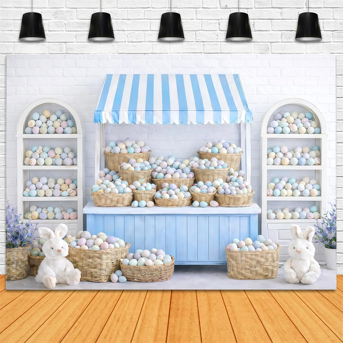 Fotografie Osterhase-Hintergrund Pastellfarbenes Ei Marktstand-Hintergrund für Ostern GQ61-38
