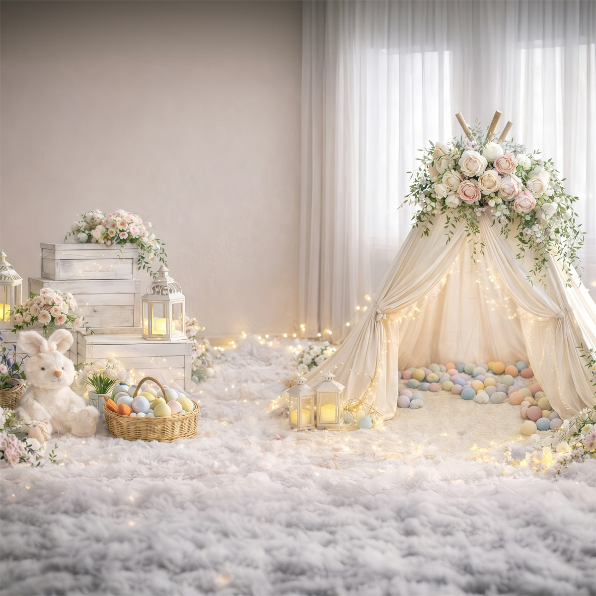 Baby-Oster-Hintergrund Sanft leuchtender Blumen-Tipi Oster-Fotografie-Hintergründe zu verkaufen GQ61-39