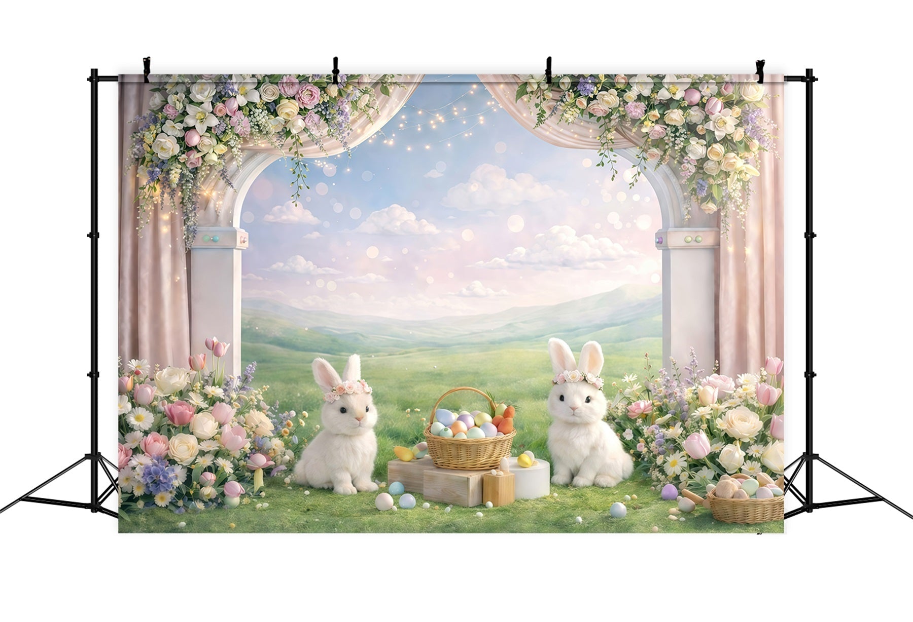 Ideen für Hasen-Hintergründe Gartenbogen-Hase Wiese Oster-Fotografie-Hintergrund GQ61-41