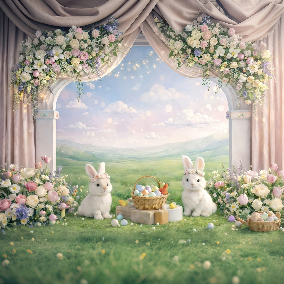 Ideen für Hasen-Hintergründe Gartenbogen-Hase Wiese Oster-Fotografie-Hintergrund GQ61-41