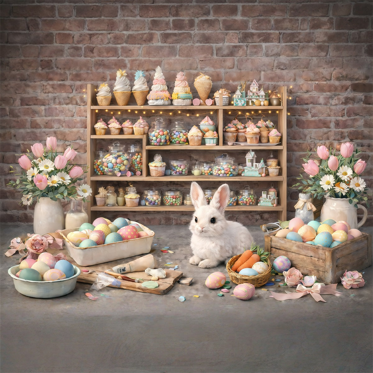 Osterwandhintergrund Rustikaler Hase Dessert-Workshop Osterfotografie-Hintergründe zu verkaufen GQ61-43