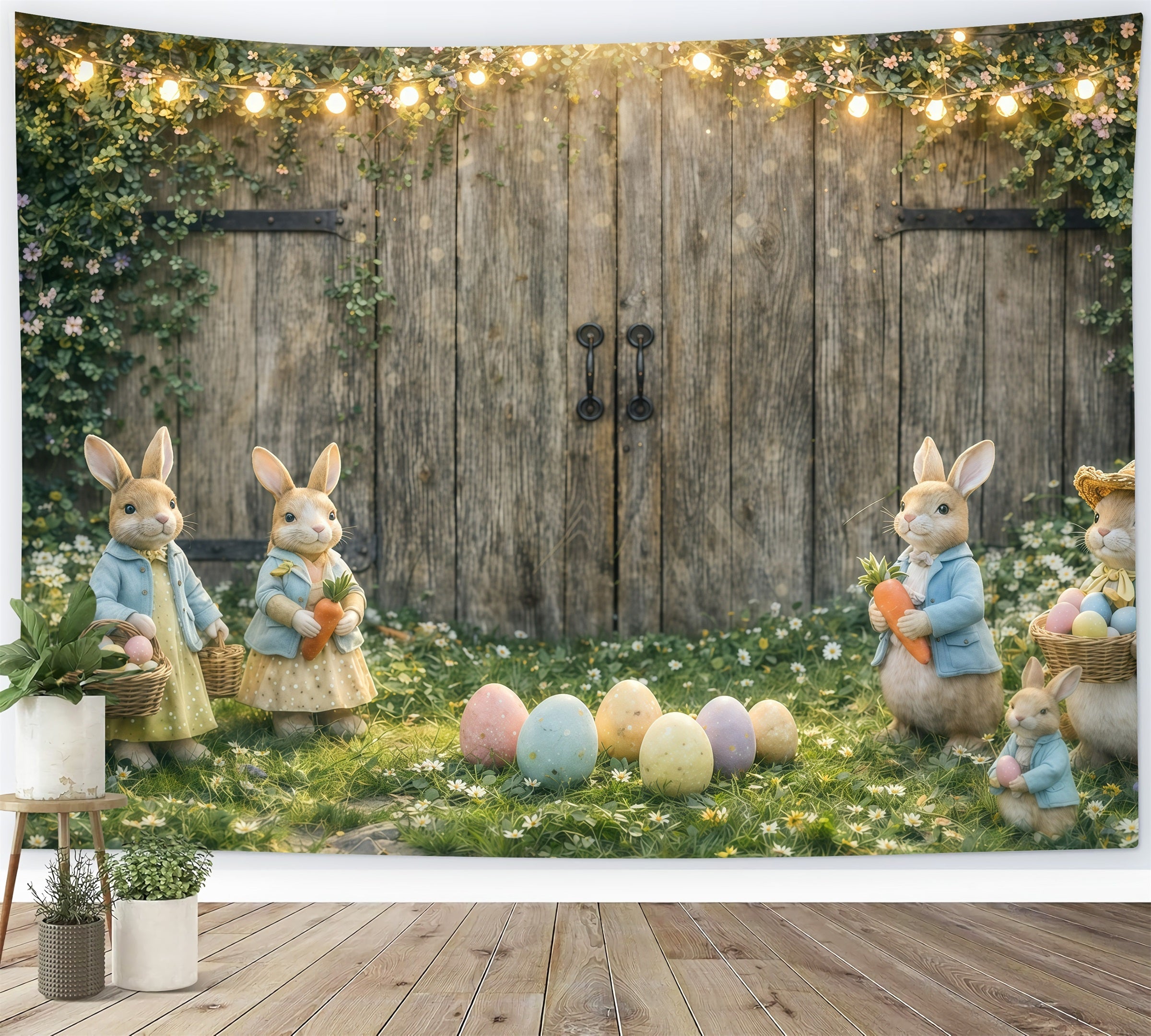 Peter Rabbit Fotohintergrund Rustikaler Hase Eier sammeln Hintergründe Ostern GQ61-48