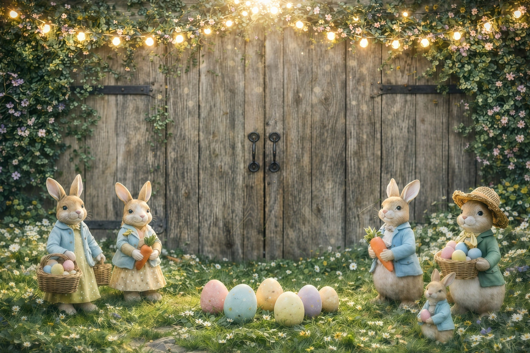 Peter Rabbit Fotohintergrund Rustikaler Hase Eier sammeln Hintergründe Ostern GQ61-48