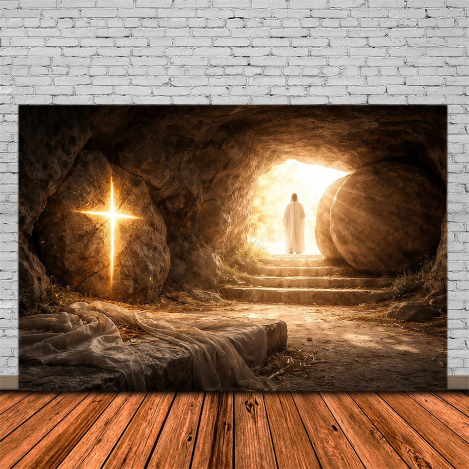Oster-Fotohintergründe für Kirchen Auferstehungshöhle Strahlender Licht-Hintergrund für Ostern GQ61-5