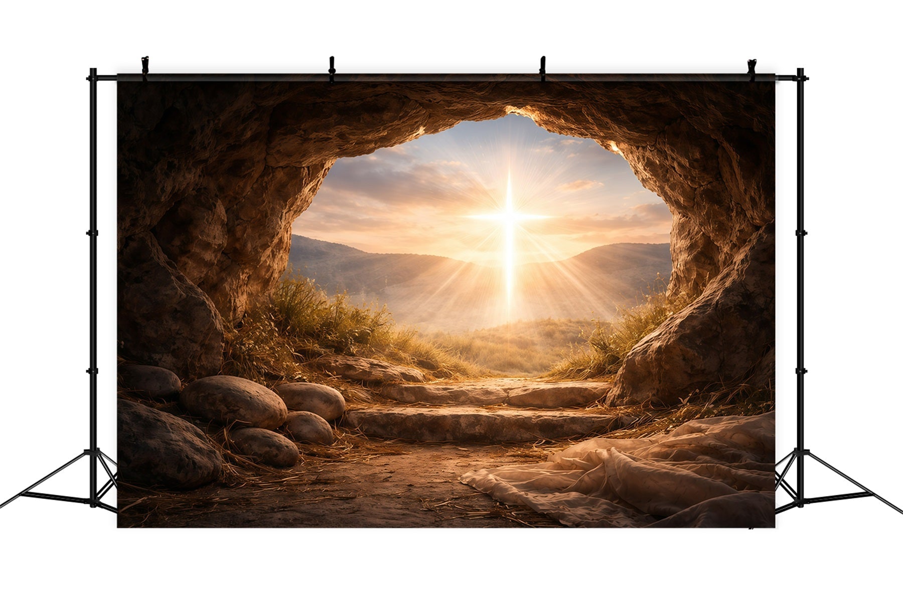 Ideen für Oster-Fotohintergründe für Kirchen Leeres Grab Sonnenaufgang Herrlichkeit Oster-Hintergrund GQ61-6