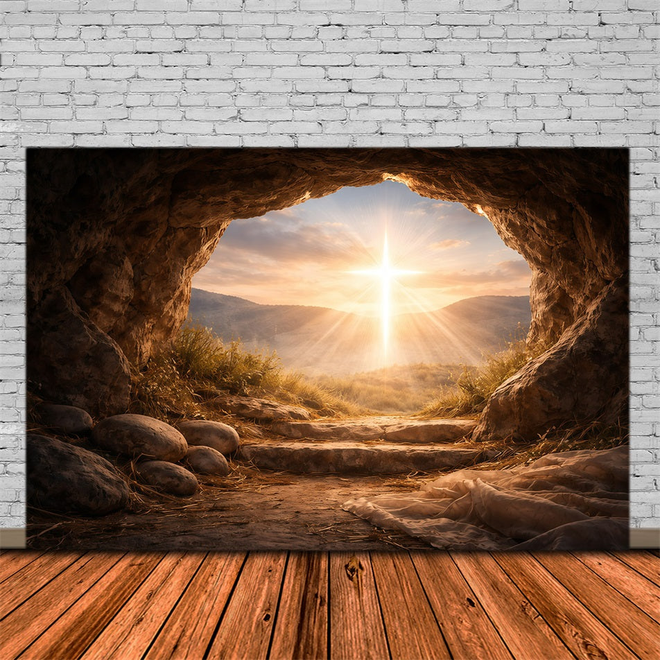 Ideen für Oster-Fotohintergründe für Kirchen Leeres Grab Sonnenaufgang Herrlichkeit Oster-Hintergrund GQ61-6