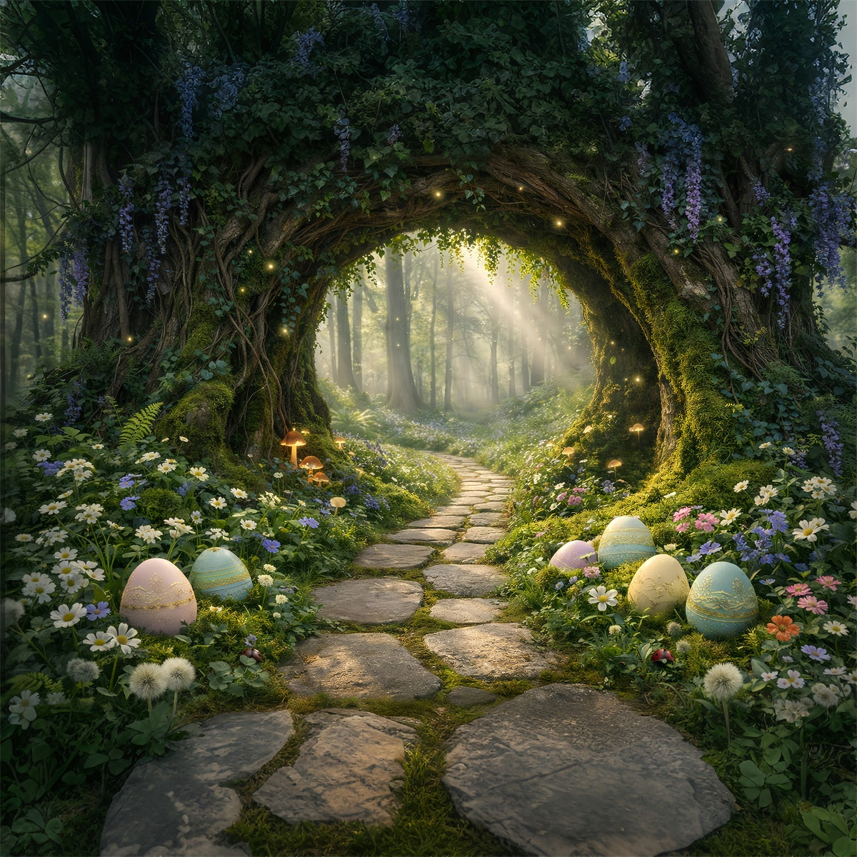 Oster-Waldweg-Hintergrund Zauberwald-Tunneleingang Osterbilder-Hintergrund GQ61-61