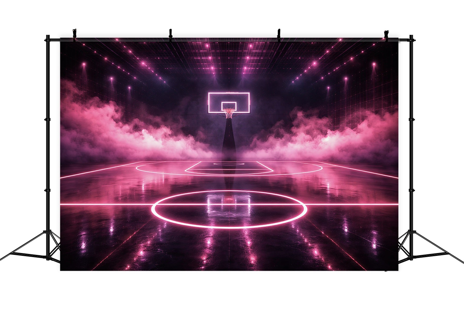 Basketball-Hintergrund für Fotografie Neonpink Arena-Spielfeld Sport-Themenhintergrund GQ61-78