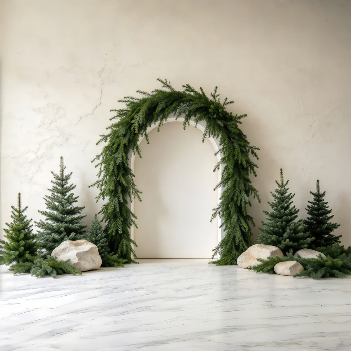 Weihnachtsbaum-Fotohintergrund Üppiger Immergrüner Girlandenbogen GQ610-100