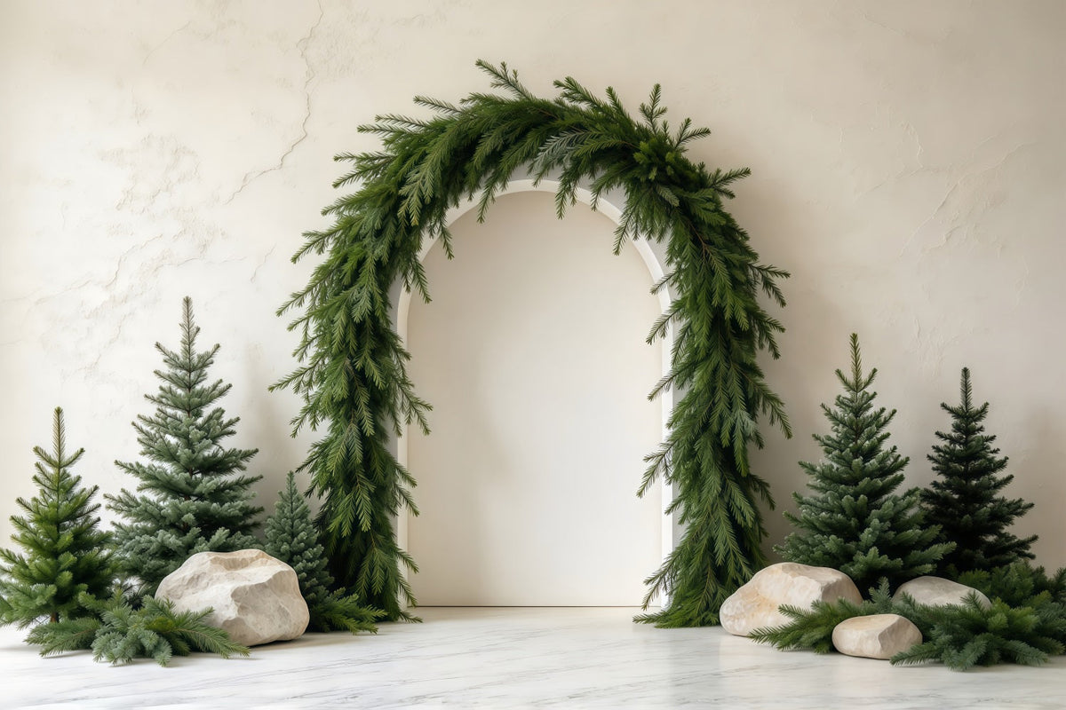 Weihnachtsbaum-Fotohintergrund Üppiger Immergrüner Girlandenbogen GQ610-100
