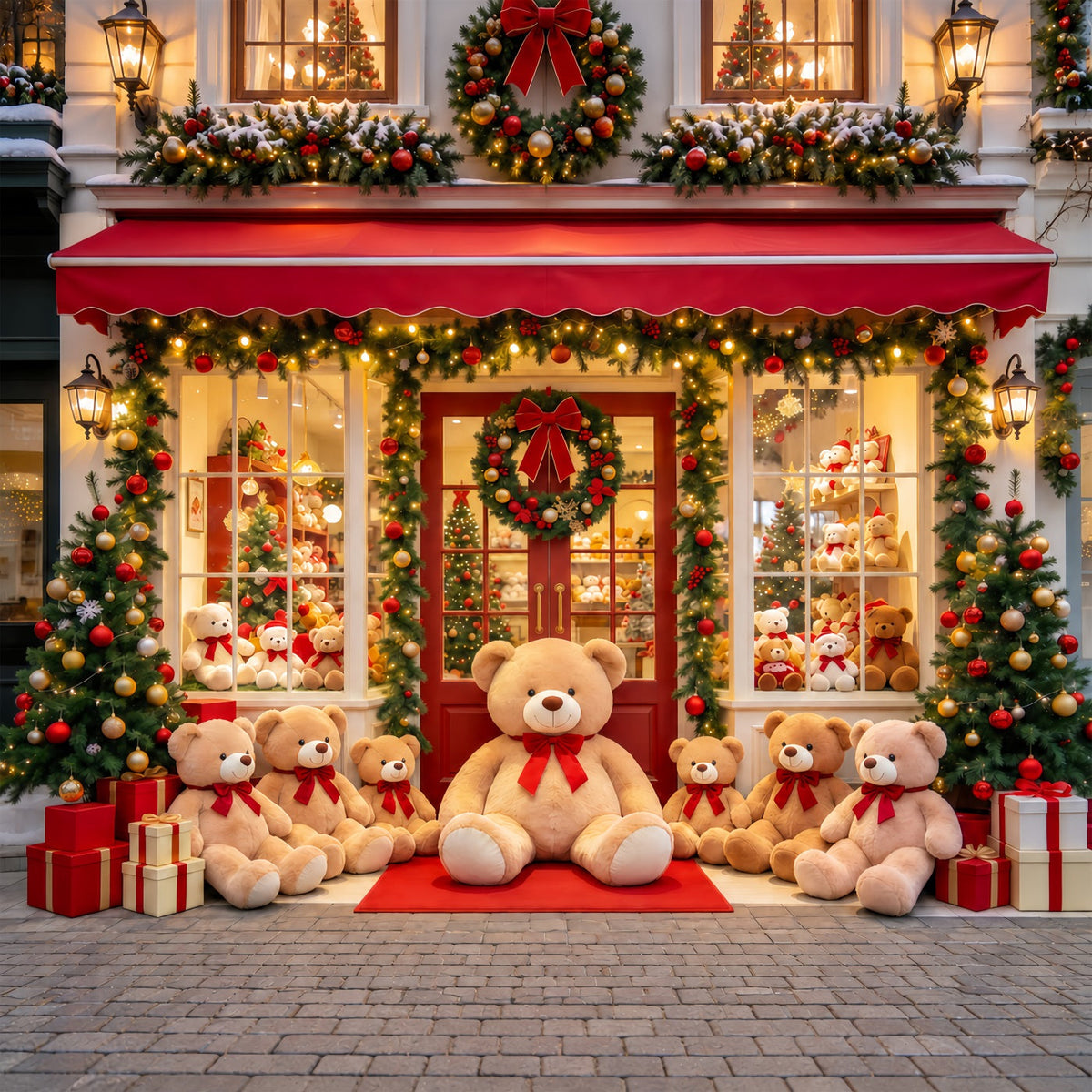 Weihnachtsladen-Hintergrund Teddybär-Spielzeugladen-Schaufenster GQ610-101