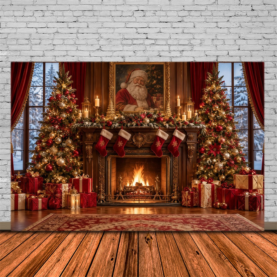 Weihnachtlicher Fotohintergrund Santa-Porträt Kamin Kaminsims GQ610-119