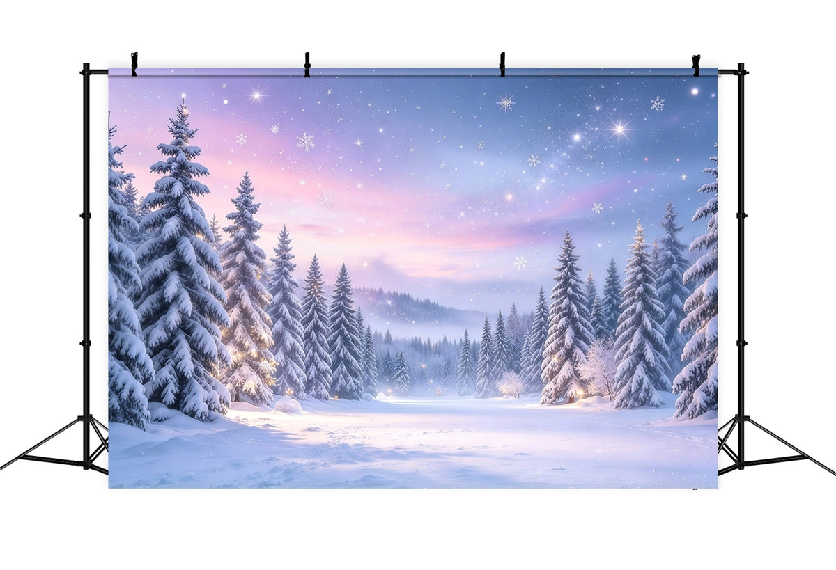 Weihnachtsbaum Hintergrund Lavendelfarbene Dämmerung Verschneiter Wald GQ610-12