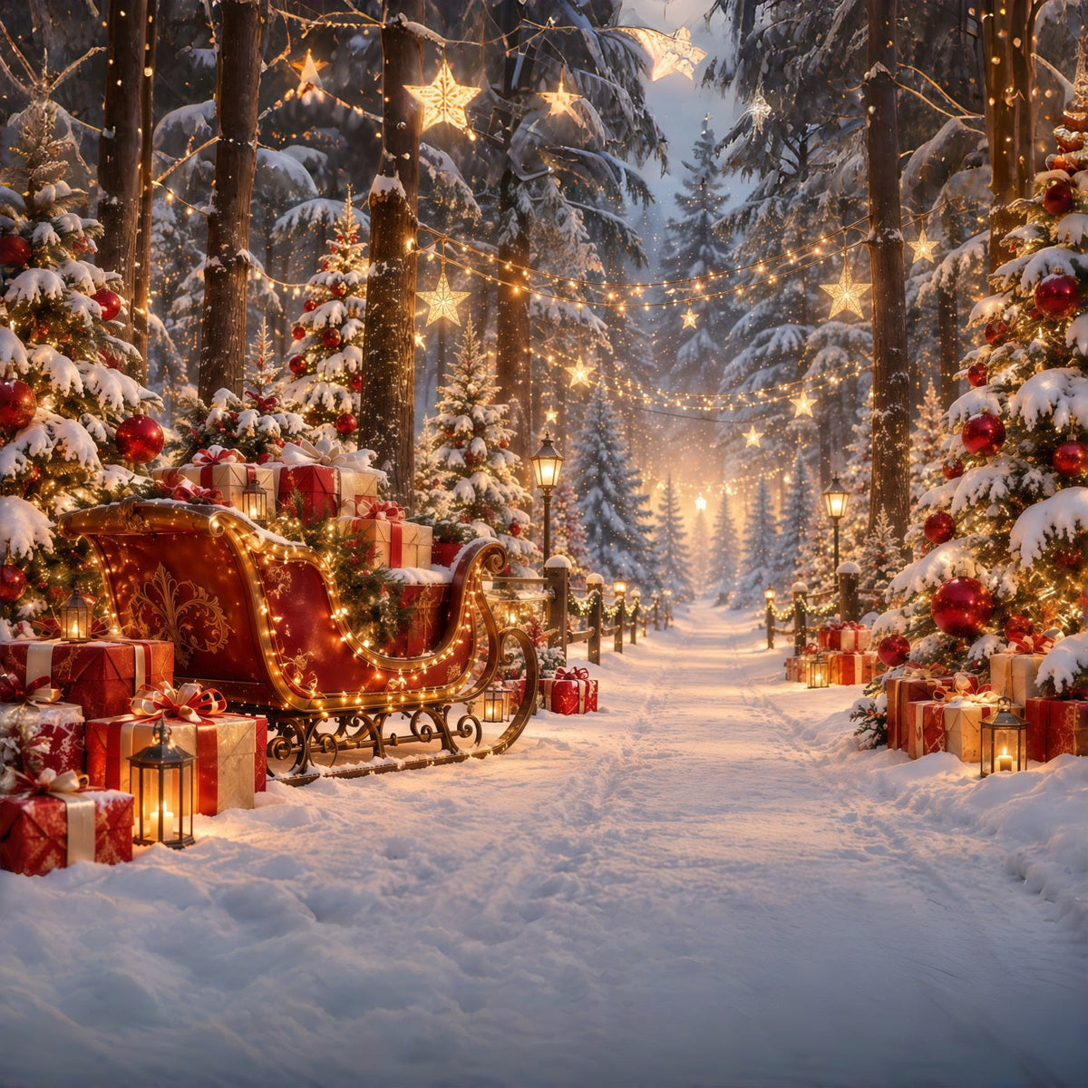 Weihnachtsbaum-Hintergrund Leuchtender Schlitten Geschenkeweg GQ610-121