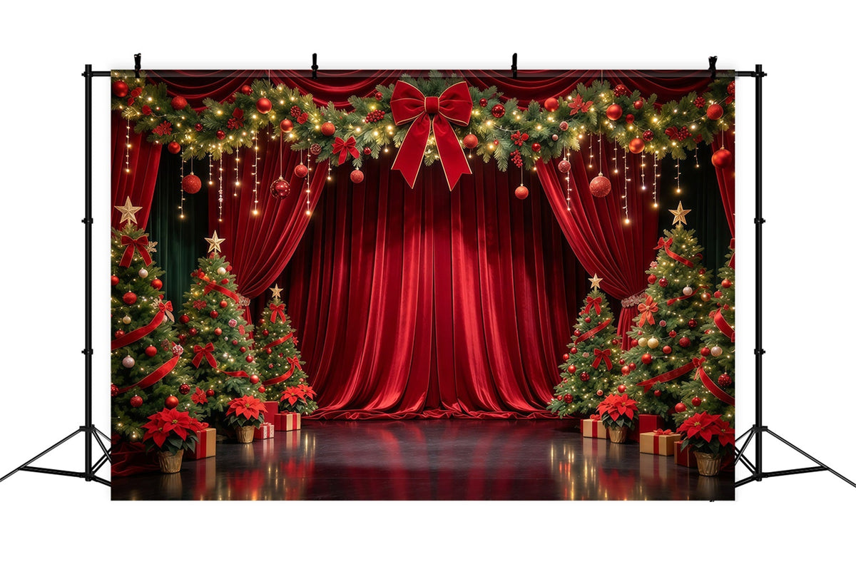 Weihnachtlicher Bühnenhintergrund Karmesinroter Samt Immergrüne Dekoration GQ610-19