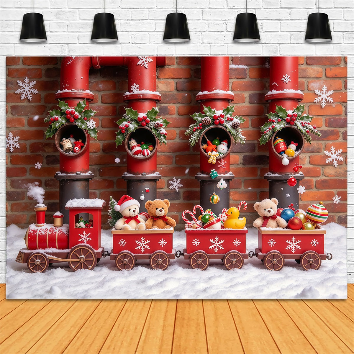 Weihnachtlicher Hintergrund Rote Spielzeugeisenbahn Parade GQ610-22