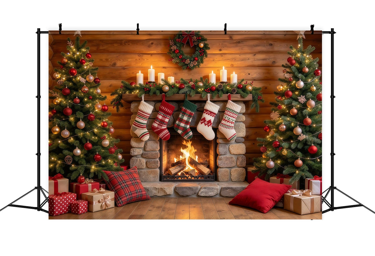 Weihnachtskamin Hintergrund Rustikaler Steinkamin Weihnachtssocken GQ610-24