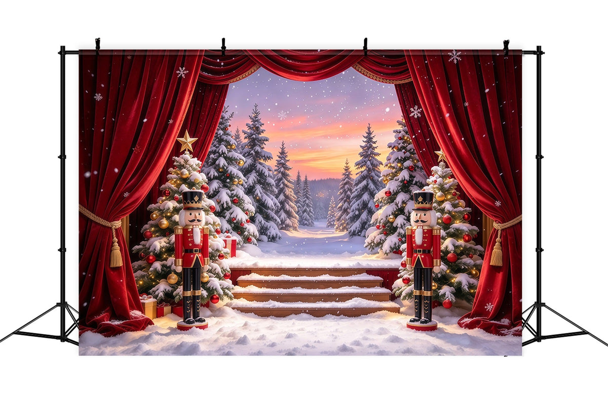 Weihnachtlicher Themenhintergrund Verschneiter Wald Bühnenvorhang Nussknacker GQ610-29