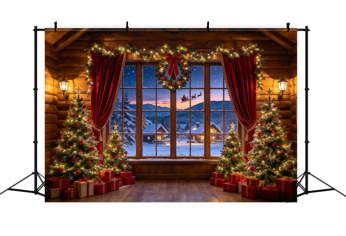 Santa Hintergrund Rustikale Hütte Schlitten Fenster GQ610-3