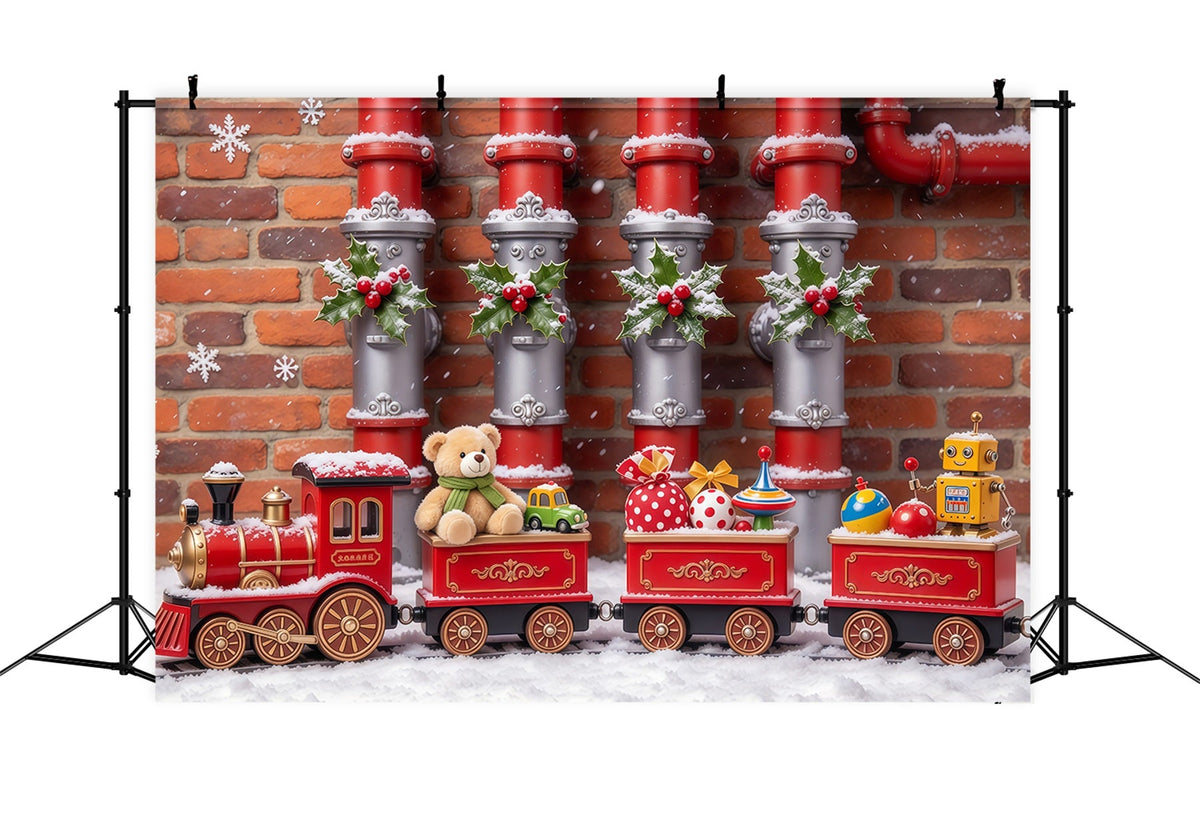 Weihnachtlicher Hintergrund Stechpalmen Spielzeugeisenbahn Dekoration GQ610-52