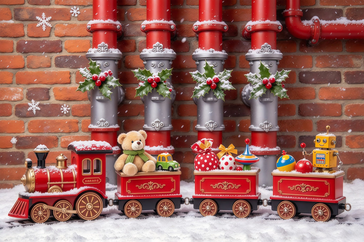 Weihnachtlicher Hintergrund Stechpalmen Spielzeugeisenbahn Dekoration GQ610-52